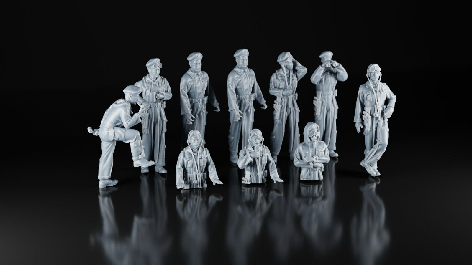 British Tank Crews X10 - 1/87 - WW2 Military Model - 3D Printed Resin