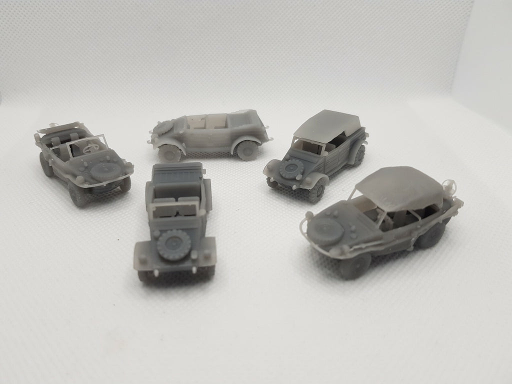 Kubelwagen x3 Schwimmwagen x2 - 1/72 - Military Model - 3D Print - WW2 Germany