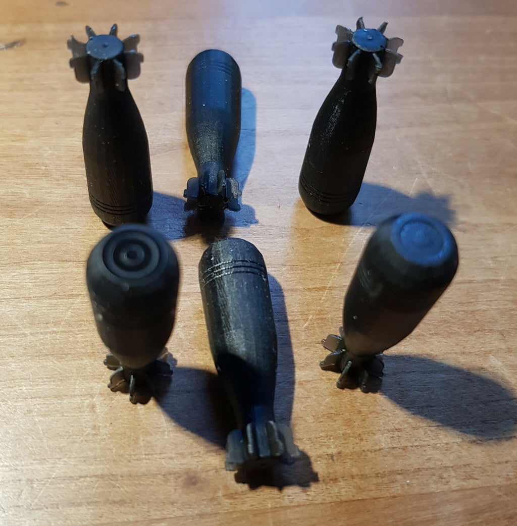 Mortar Shells x6 - 1/6 - Military Model - 3D Printed Resin - Set of 6