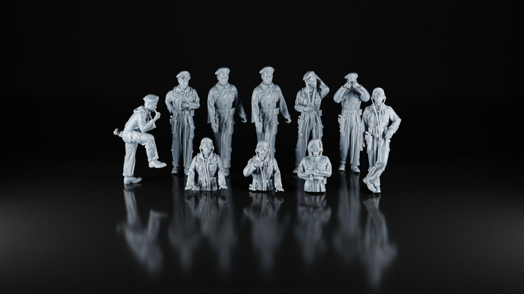 British Tank Crews x10 - 1/35 Scale - WWII - 3D Printed - Resin - Military Model