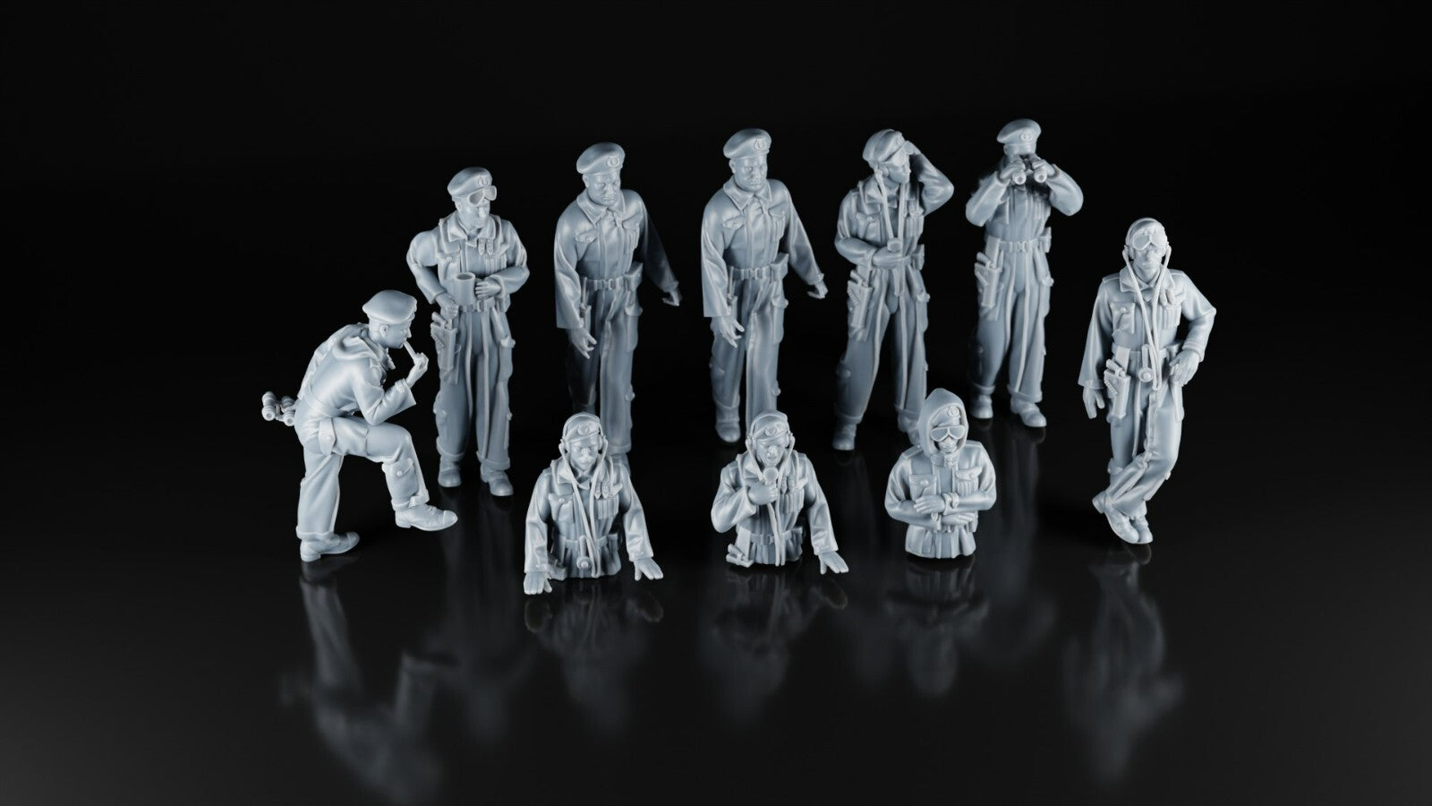 British Tank Crews x10 - 1/35 Scale - WWII - 3D Printed - Resin - Military Model