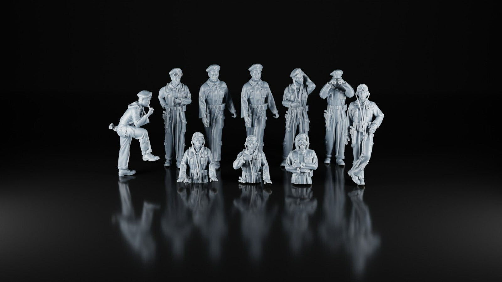 British Tank Crews X10 - 1/87 - WW2 Military Model - 3D Printed Resin